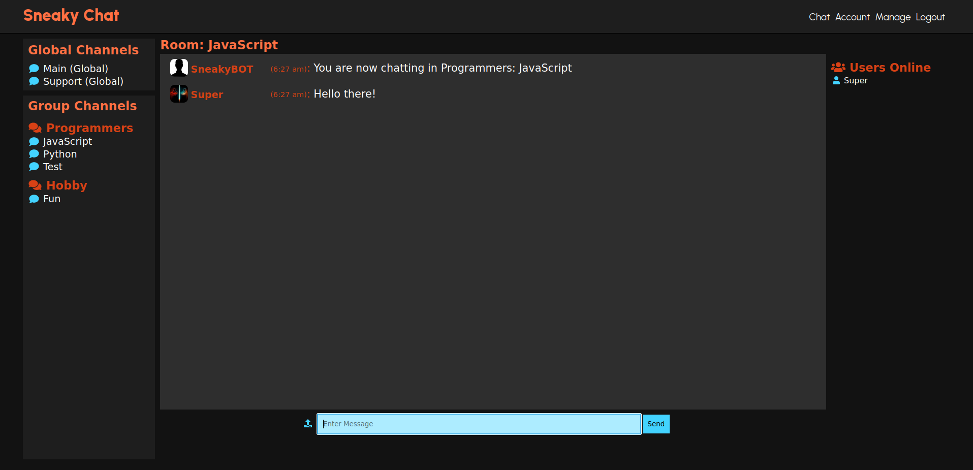 Screenshot of Sneaky Chat project